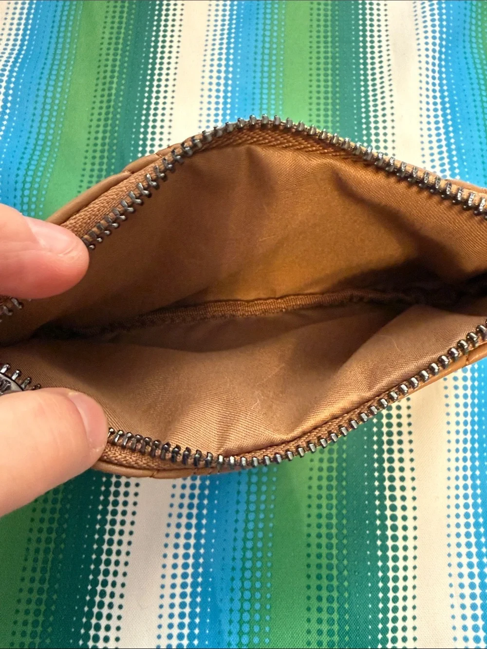 Valentino Orlandi tan leather wristlet pouch